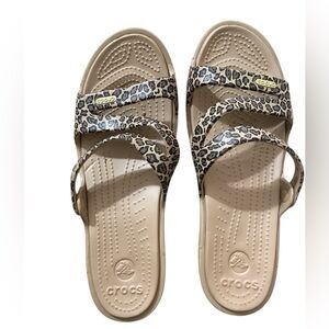 Crocs Patricia Leopard Slide Wedge Sandals | Casual Open Toe Women's Size 10W